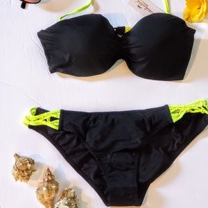 NWT small black and neon yellow bikini
